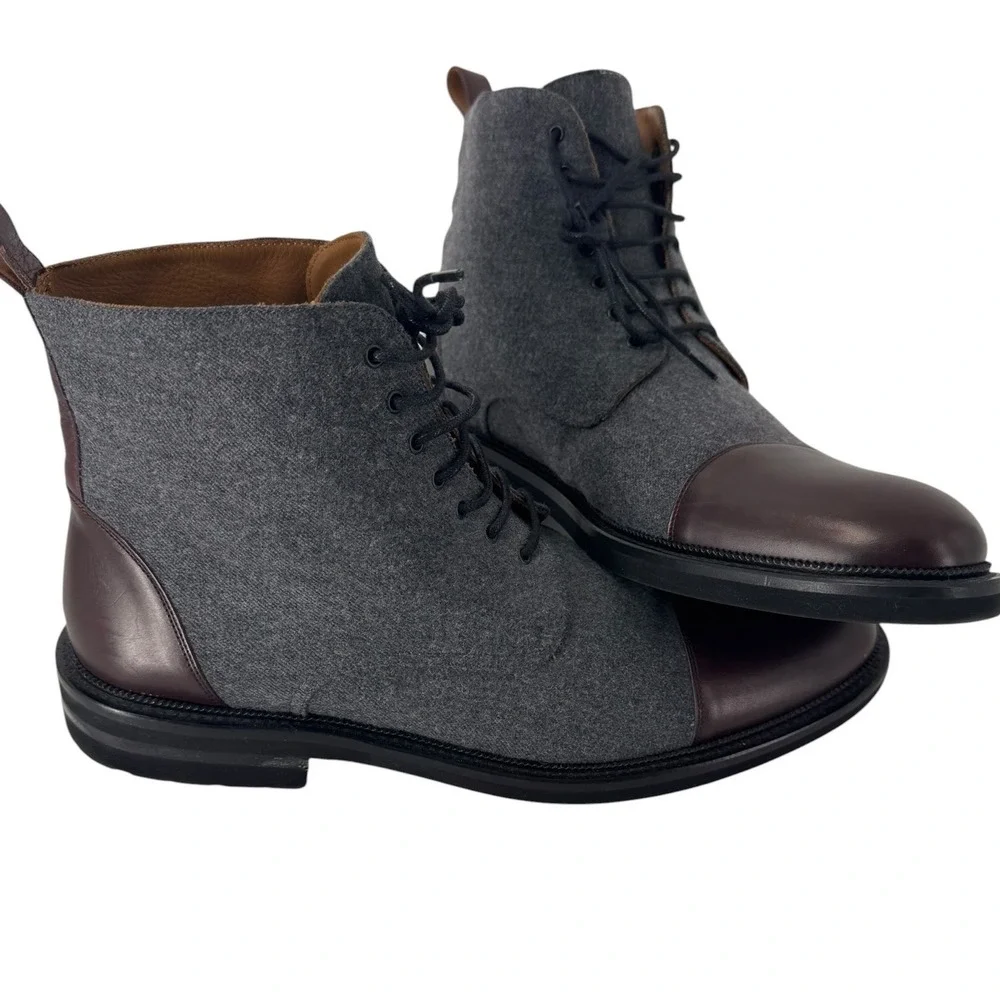 Taft Jack Boot Mens 12 Grey Wool Brown Leather Cap Toe Lace Up Handcrafted Spain